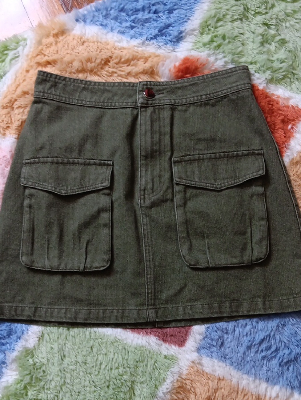 Pink Lily Olive Green Denim Mini Skirt